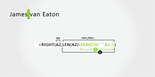 Formula for separating a first name and a two-part last name
