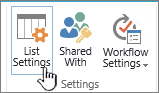 List Settings on ribbon