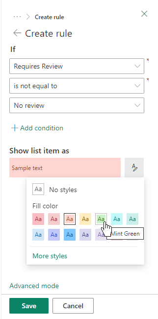 Create a rule for formatting a column.