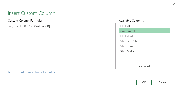 Specify custom column formula to merge column values