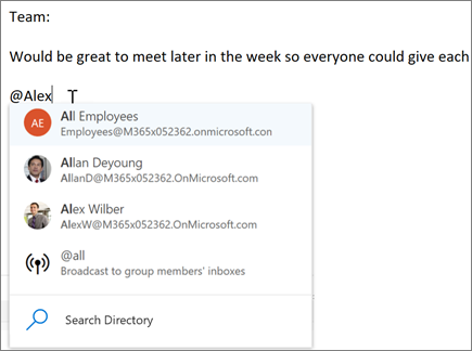 @mentions in Outlook on the web