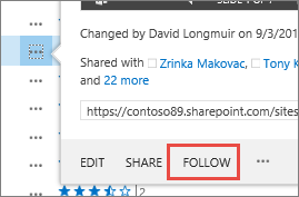 Select the Follow command in the hover card menu in OneDrive for Business