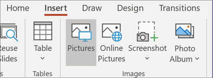 On the Insert tab, click Pictures.