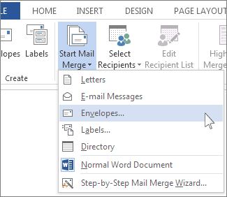 Start Mail Merge menu