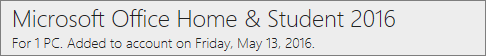 How the PC version of Office 2016 appears on Office.com/myaccount