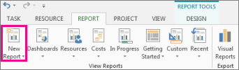 New Report button on the Report tab