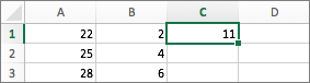 Example of using cell references in a formula, showing the calculated result