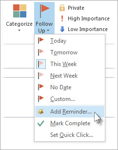 If the task is already open in its own window, click Task > Follow Up > Add Reminder.