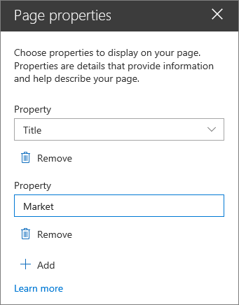 Page properties web part pane