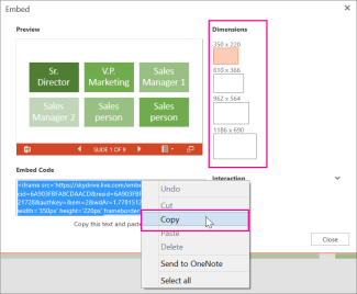Right-click the embed code, click Copy, and then click Close