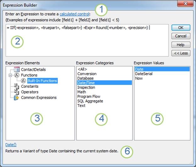 The Expression Builder dialog box