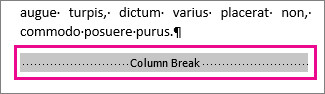 selecting a column break with "Show Formatting" turned on