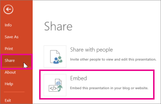 Click Share and then click Embed