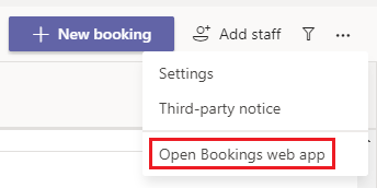 Option from Teams to Open Bookings web app