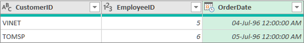 Example of data type icons to the left of column headers