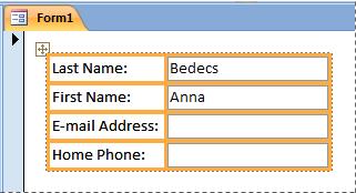 Fields contained in a stacked layout on a form