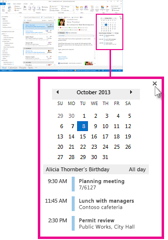 Remove the peek command on the pinned Calendar peek