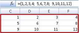 Two-dimensional array constant in array formula