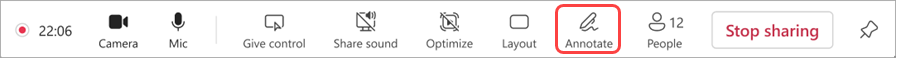 Annotate icon to select from the Teams meeting controls.