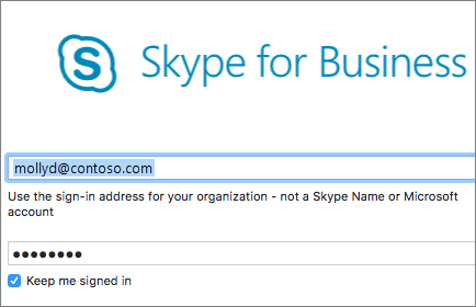 Screenshot of Skype for Business sign in screen.