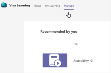 Select Manage to go to the Manage tab to view and recommend learning