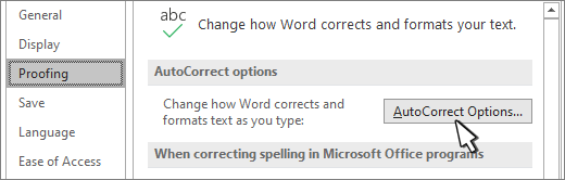 Autocorrect options button on the Proofing dialog