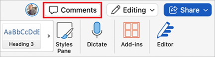 Comments button in Word on Mac