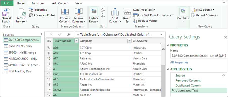 Query settings user interface