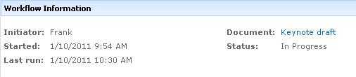 Workflow Information section of Workflow Status page