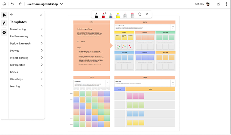 Whiteboard templates selections