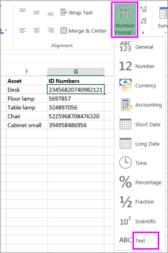 apply text format to numbers