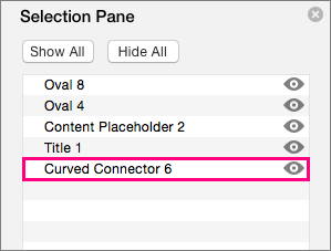 Shows the connector at the bottom of the list in the selection pane