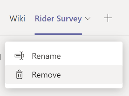 Screen shot of tab drop down showing Rename and Remove choices