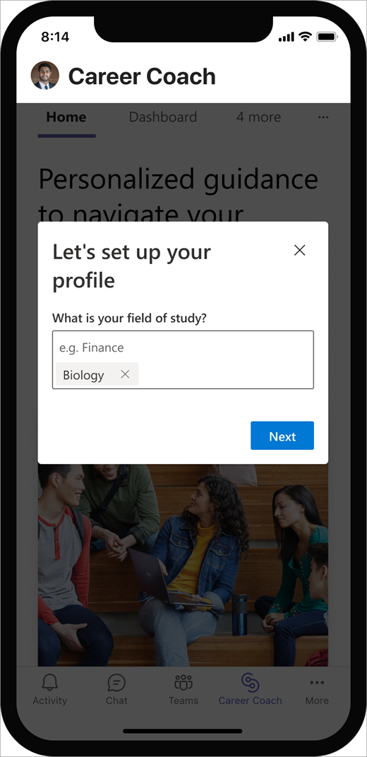 Popup with let's set up your profile