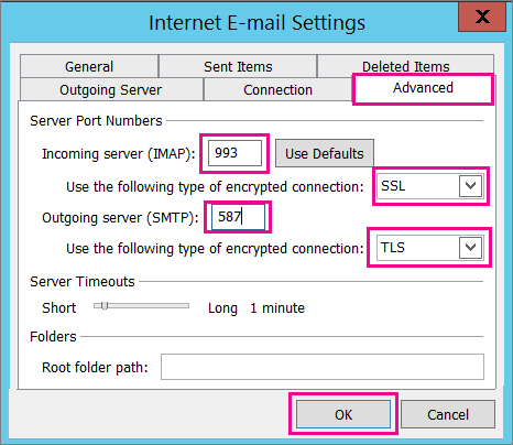 Enter the advanced email settings.