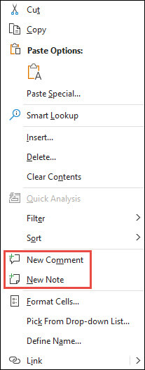 Image of Excel's right-click context menu