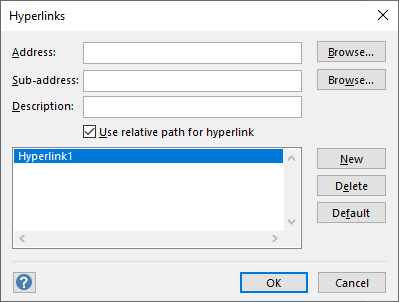 Define the hyperlink for a shape in the Hyperlinks dialog box.