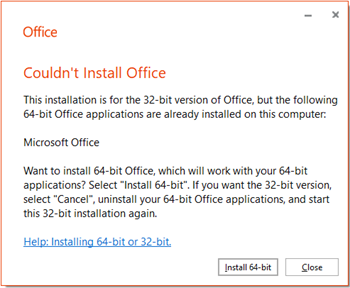 Installation error message if there is a 32-bit or 64-bit incompatibility problem