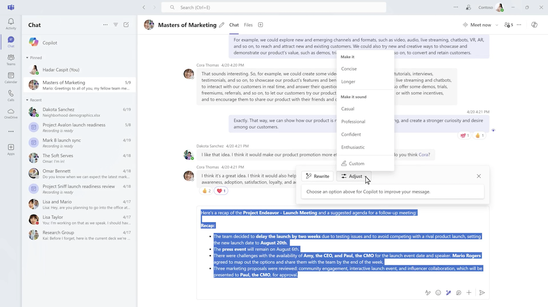 Compose Copilot in Microsoft Teams chat.