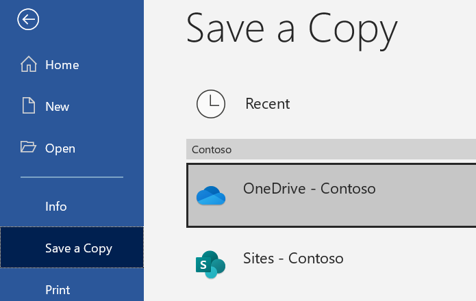 Screenshot of Word Save a copy option