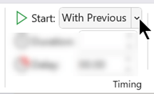 On the Animations tab, in the Timing section, set the Start option to With Previous.