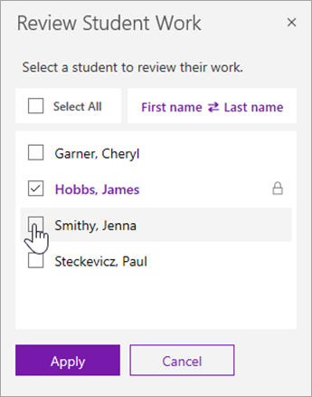 Select the checkbox to lock an individual student page.