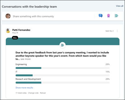 Image of the Yammer web part on the leadership site template