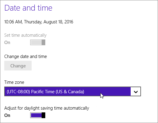 A screenshot showing the Date and Time menu in Windows 8.