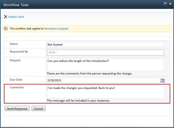 Form submitted when requested change is complete