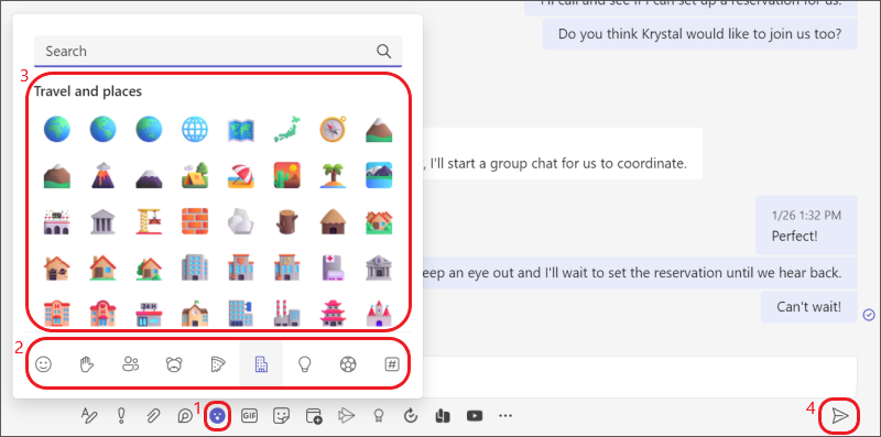 Chat emoji menu and gallery