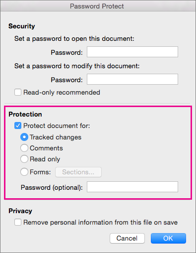 Protection section is highlighted