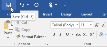 The Save icon is displayed in the Quick Access Toolbar