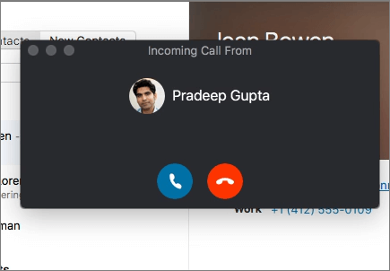 Screenshot of incoming call dialog.