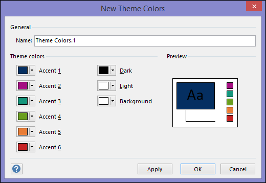 Screesnhot displaying Create New Theme Colors dialog box in Visio